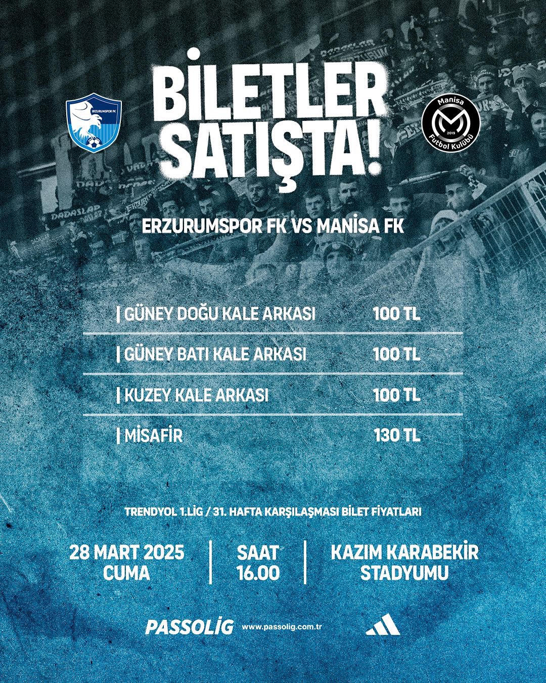 Erzurumspor FK - Manisa FK maçı için biletler satışta