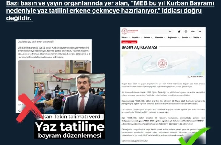 MEB'den Açıklama: Yaz Tatili Takvimi Değişmedi!