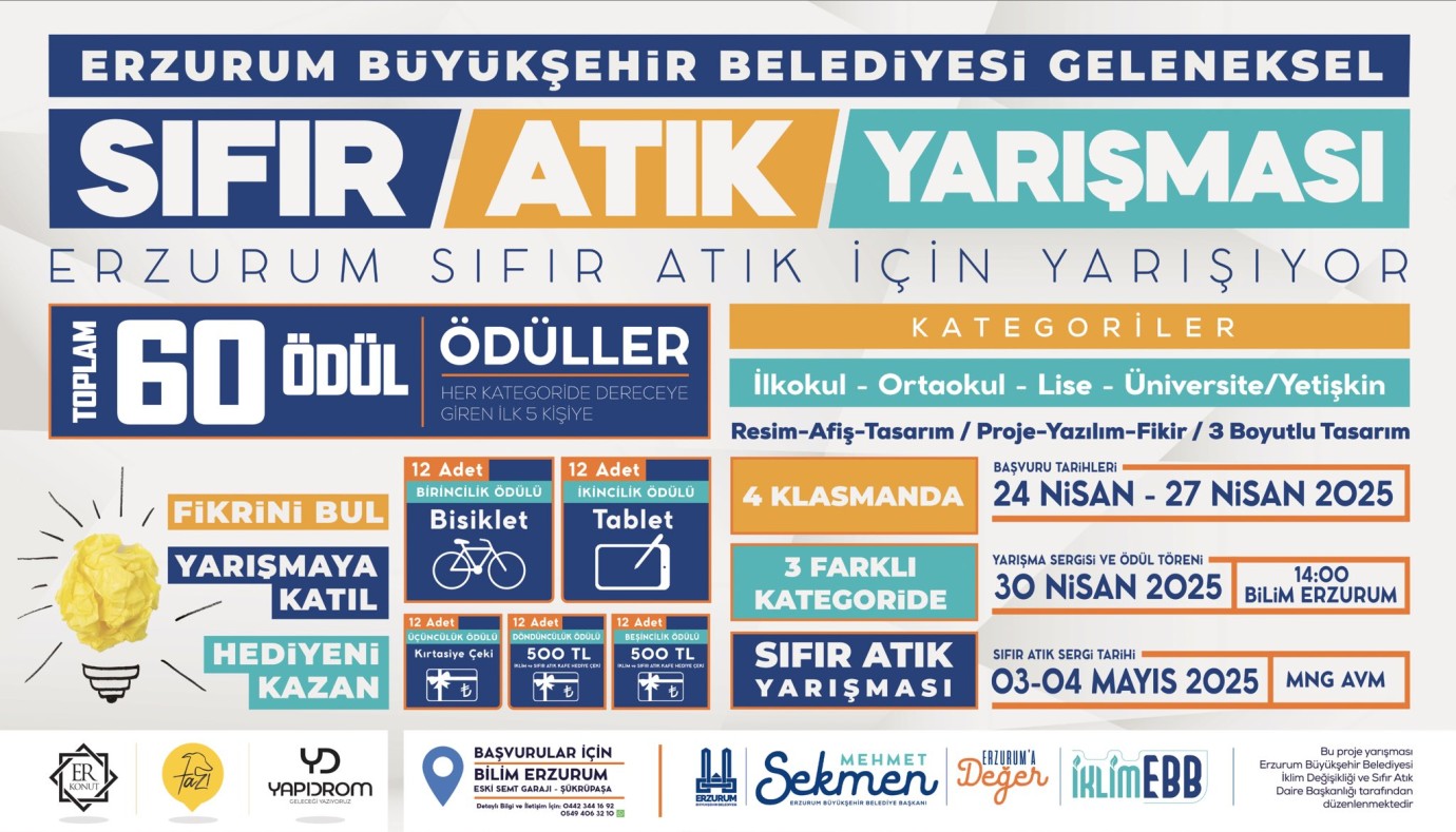 Erzurum Büyükşehir Belediyesi'nden sıfır atık yarışması: 60 ödül sahibini bekliyor