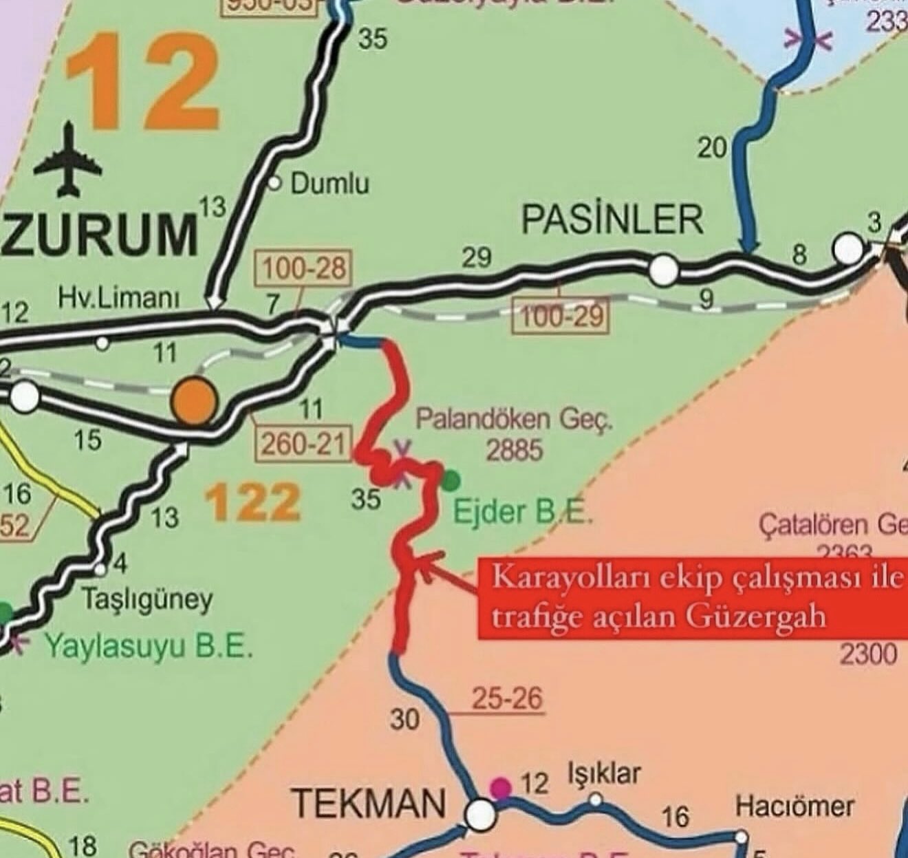 Erzurum Tekman karayolu yeniden ulaşıma açıldı