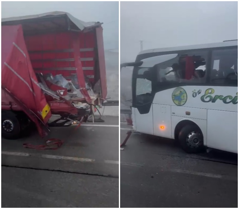 Erzurum’da yolcu otobüsü ile bir tırın çarpışması sonucu 11 kişi yaralandı
