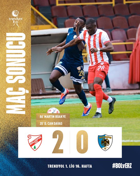 Erzurumspor deplasmanda Boluspor’a 2-0 yenildi